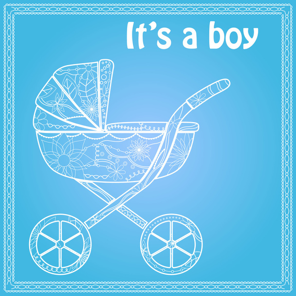 Its a boy card with baby carriage - Вектор,изображение