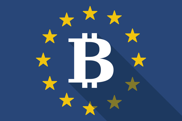 Длинный теневой флаг Европейского Союза с знаком монеты
 - Вектор,изображение