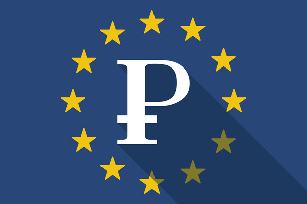 Длинный теневой флаг Европейского союза с рублевым знаком
 - Вектор,изображение