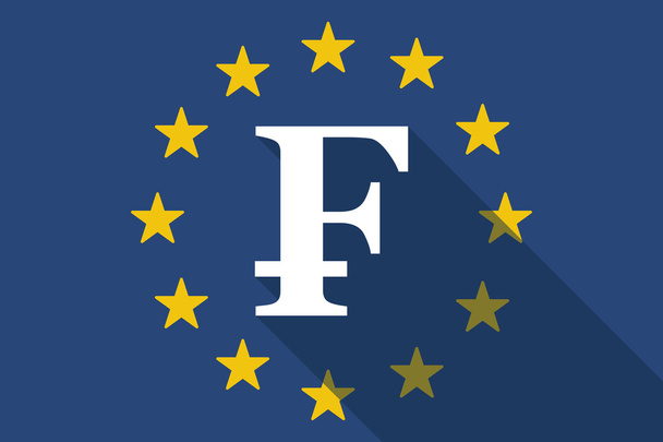 Európai Unió hosszú árnyék zászló egy svájci frank jele - Vektor, kép