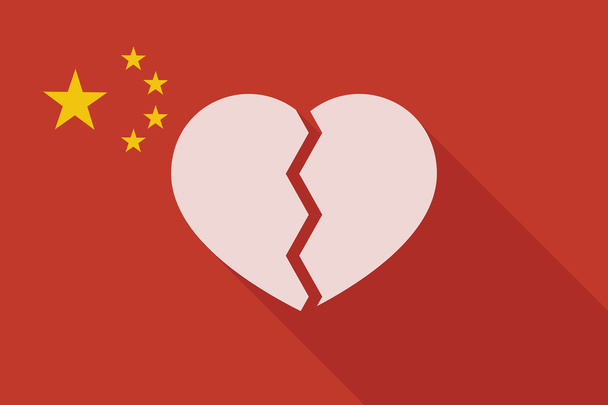 China lange schaduw vlag met een gebroken hart - Vector, afbeelding