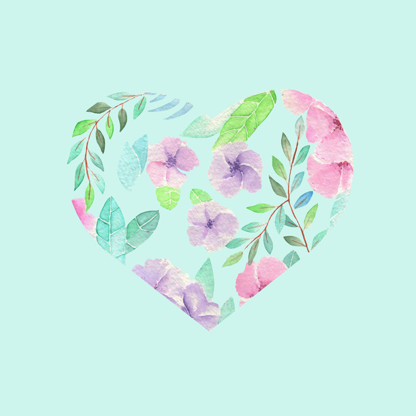 Corazón acuarela floral
 - Foto, imagen