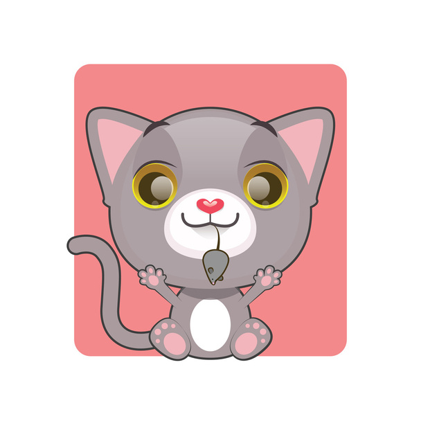 cartoon kitten with mouse - Vettoriali, immagini