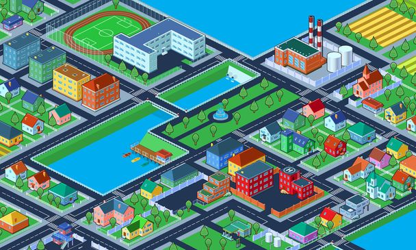 Città isometrica colorata con molti edifici
 - Vettoriali, immagini