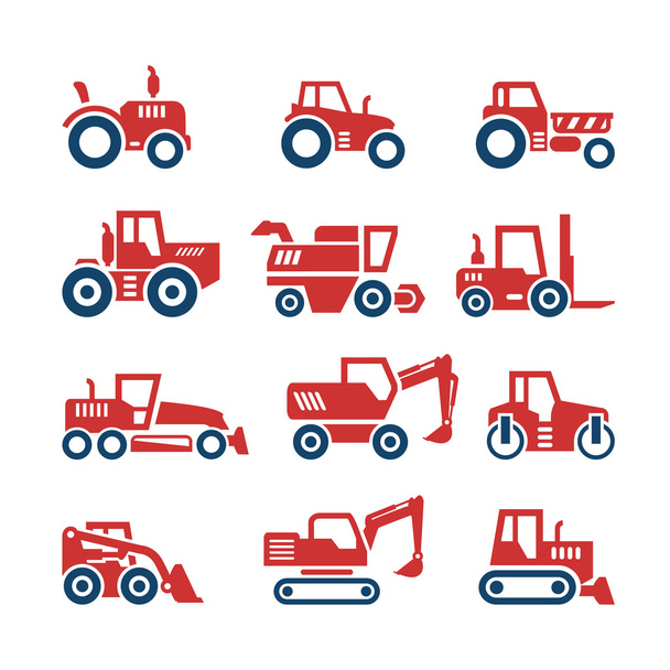 Farbsymbole von Traktoren setzen - Vektor, Bild