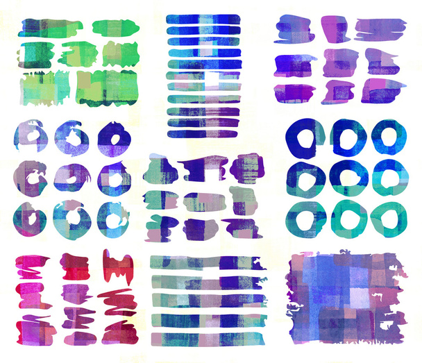 patroon van kleurrijke abstracte geometrische vormen, aquarel penseelstreken en cirkel - Foto, afbeelding