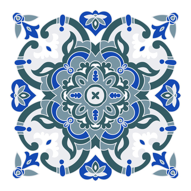 Hand drawing zentangle mandala color element. Italian majolica style - Vector, Image