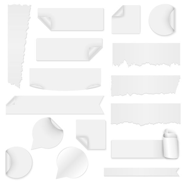 Set of white paper stickers on white background - Vector, Image