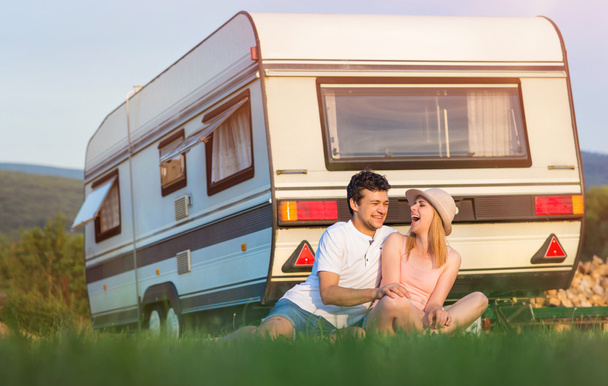 couple travelling with camper - Photo, image