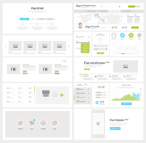 Flat website, mobile UI kit for business templates - Vector, Image