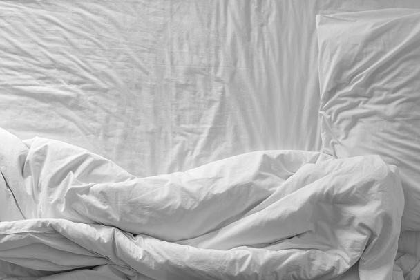 Top view of f bedding sheets and pillow - Φωτογραφία, εικόνα