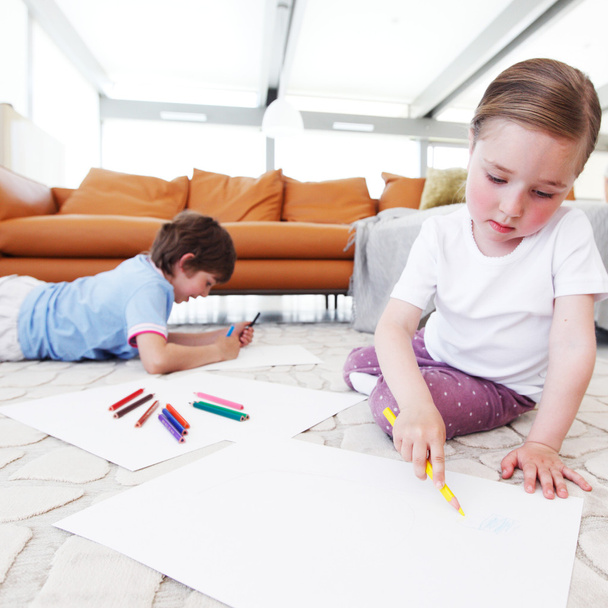 brother and sister drawing pictures - Фото, изображение