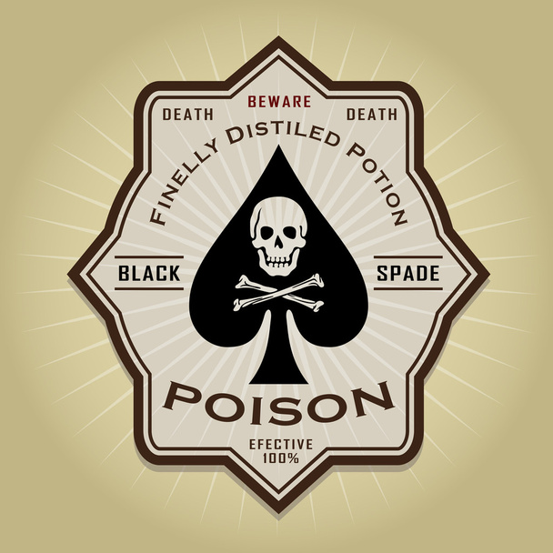 Vintage Retro Black Spade Poison Label - Διάνυσμα, εικόνα