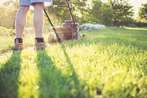 Young man mowing the grass - Foto, Bild