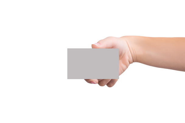 Female holding a blank business card - Foto, afbeelding