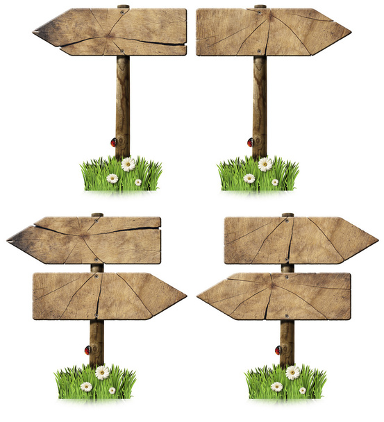 Set of Directional Wooden Signs with Pole - Photo, Image