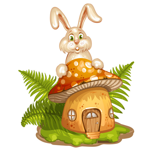 House for gnome made from mushroom and rabbit - Διάνυσμα, εικόνα