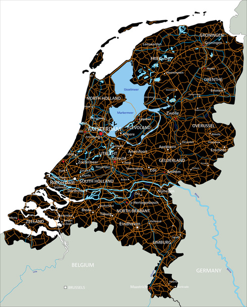 Niederlande Roadmap mit Beschriftung. - Vektor, Bild