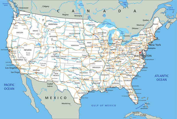 Spojené státy americké cestovní mapa - Vektor, obrázek