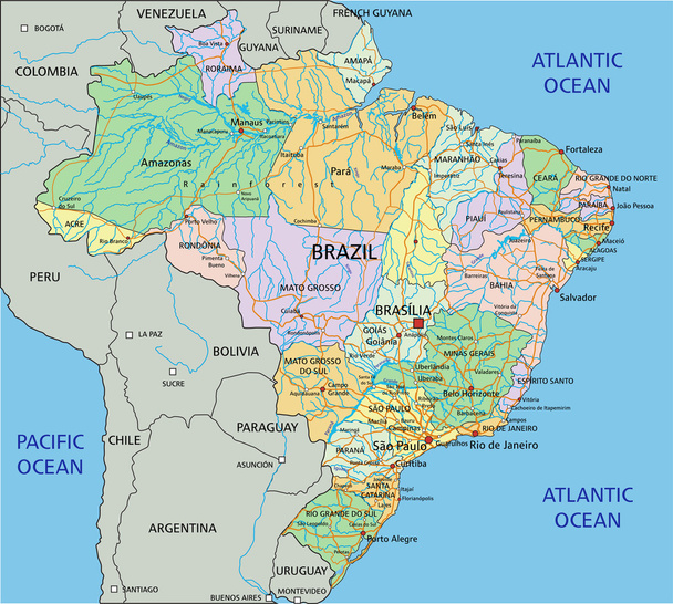 Βραζιλία - πολιτικό χάρτη - Διάνυσμα, εικόνα