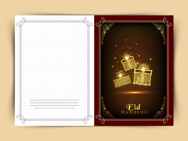 Greeting card with golden gifts for Eid celebration. - Vetor, Imagem