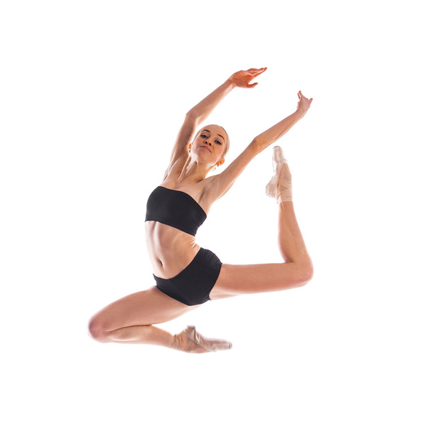 square photo of ballerina in jump isolated on white background - Valokuva, kuva