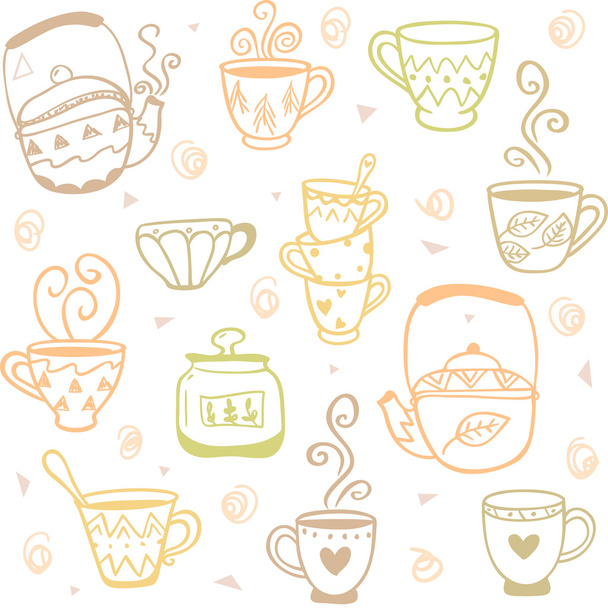 mugs kettles pattern - Διάνυσμα, εικόνα