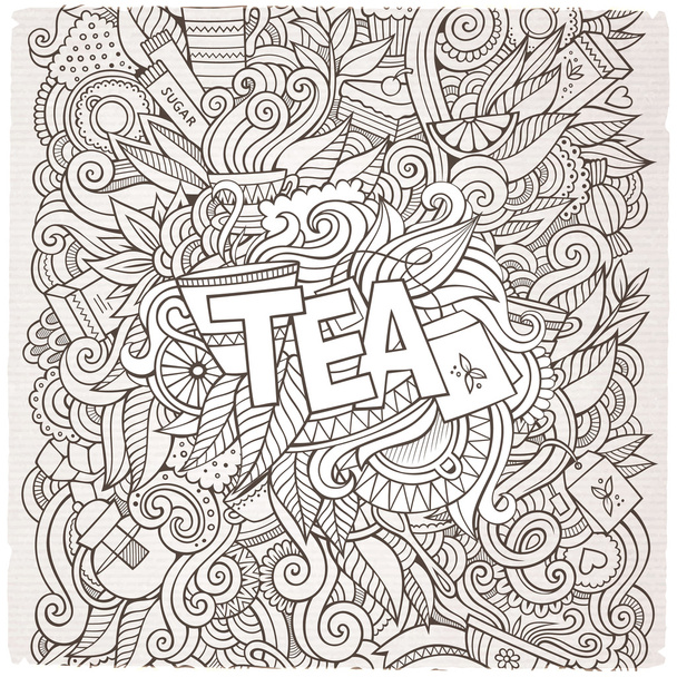 tea kézzel betűk és doodles elemek háttér.  - Vektor, kép