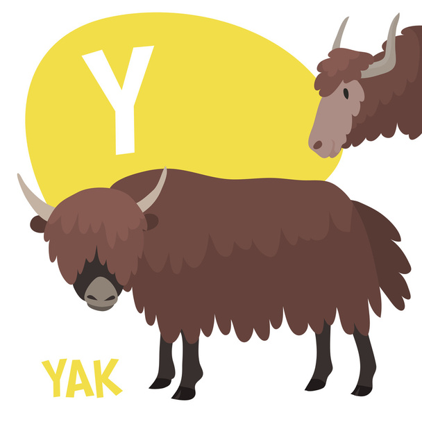 Funny cartoon animals vector alphabet letter set for kids. Y is yak - Wektor, obraz