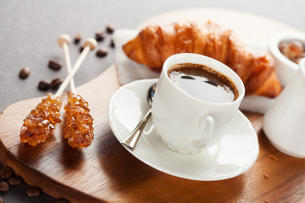 Fresh croissants and cup of coffee - Photo, Image