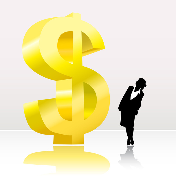 Üzleti nő keres nagy dollár jel - Vektor, kép