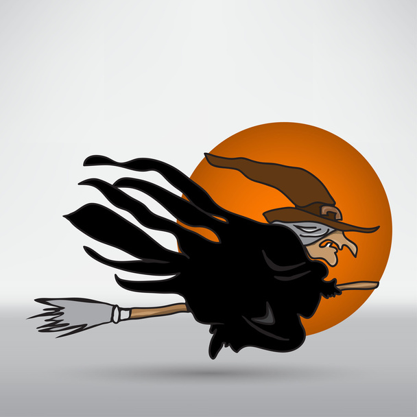 Witch flying on  broomstick symbol - Vector, Image