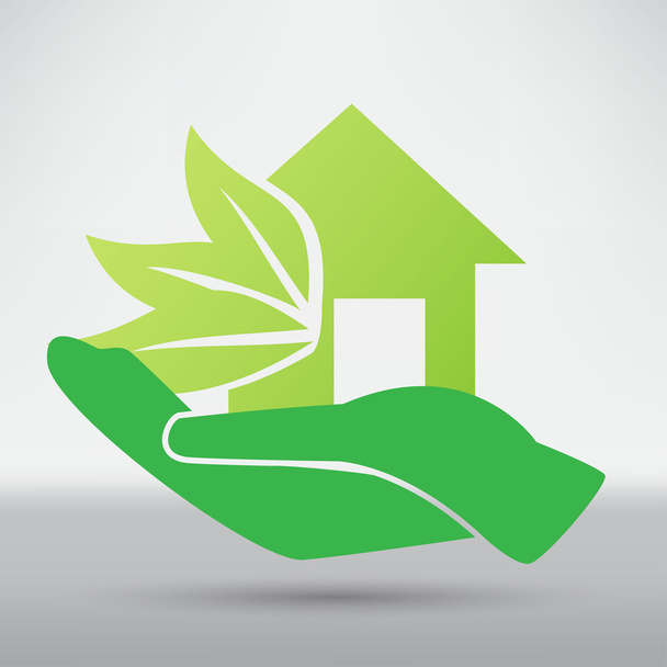 Hands and eco house icon - Vector, Image