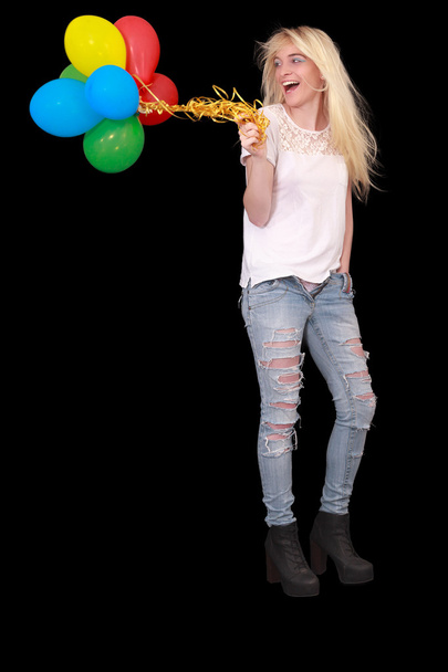 Portrait of a happy young woman with a bundle of balloons - Zdjęcie, obraz