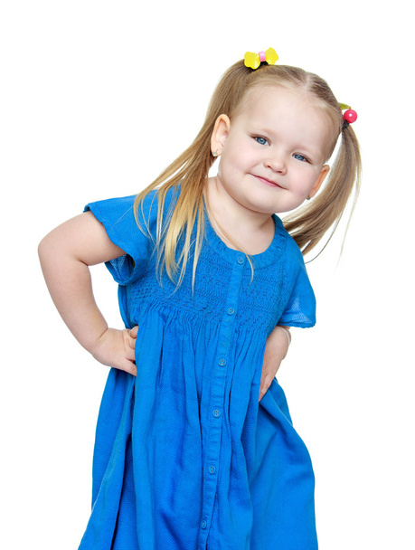 Adorable little chubby girl blonde, close-up - Фото, изображение