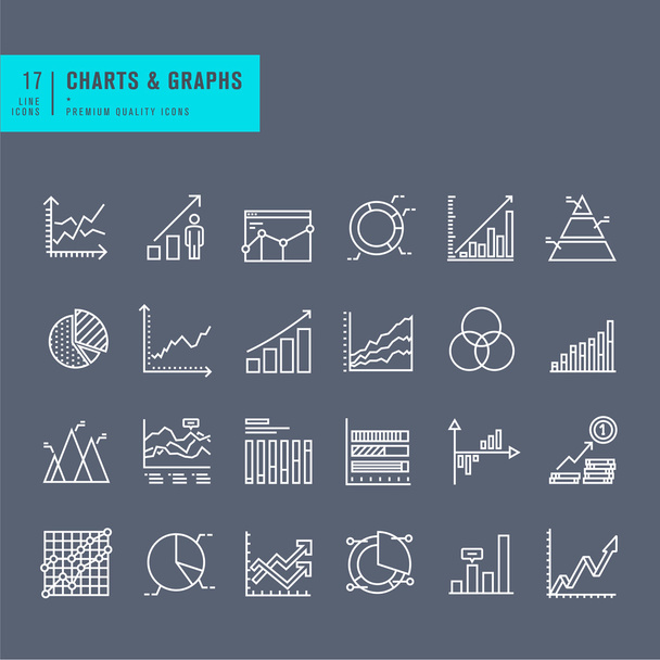 Set of thin line web icons of charts and diagrams - Διάνυσμα, εικόνα