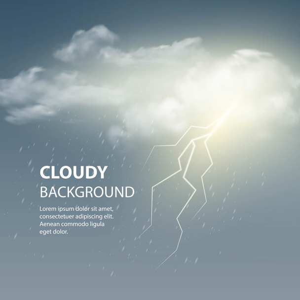 Thunderstorm Background With Cloud and Lightning, Vector Illustration. - Vector, Image