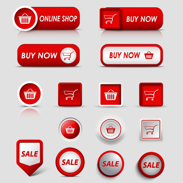 Collection web red buttons and pointers for shopping - Vector, afbeelding