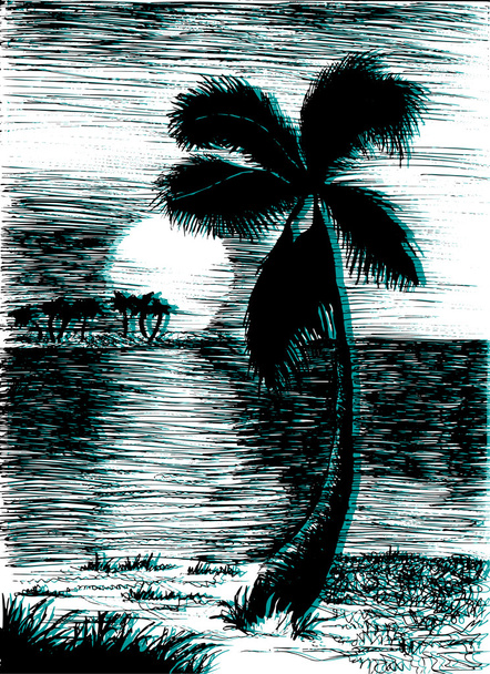 пальмы на острове
 - Вектор,изображение