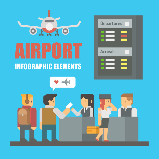Flat design of airport infographic elements - Vektör, Görsel
