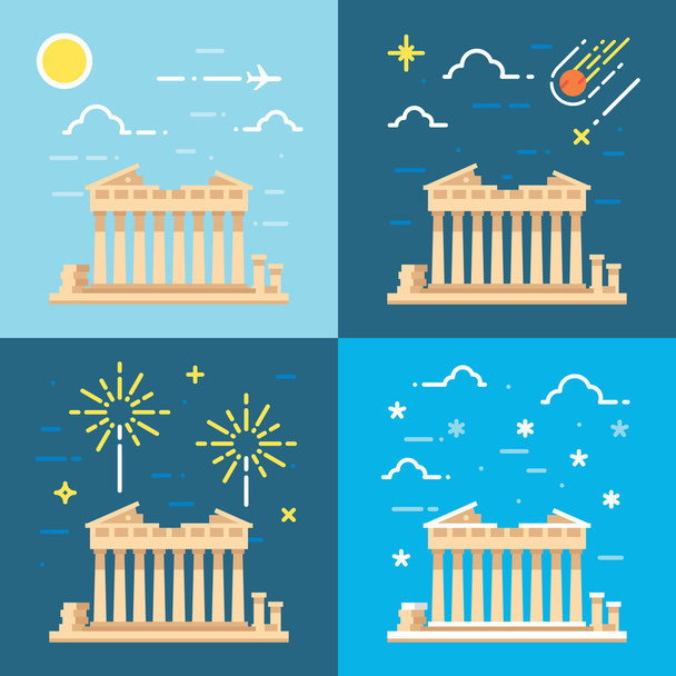 Flat design 4 styles of Parthenon Athens Greece - Vector, Image