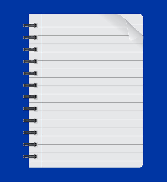 realistisches Spiralheft isoliert auf blauem Hintergrund, Papierbogen - Vektor, Bild