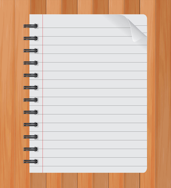 realistic spiral notepad notebook isolated on wood vector, Paper sheet - Vektor, obrázek