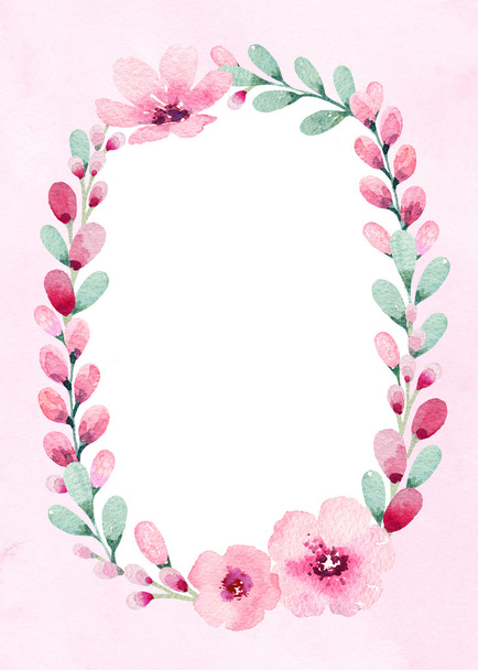 Watercolor floral frame. Perfect for greeting card or invitation - Foto, Bild