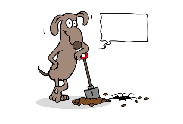 Cartoon dog digging a hole with shovel and resting - ベクター画像
