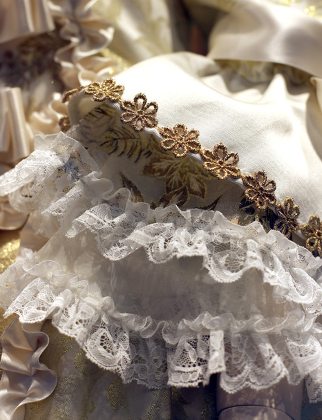 detail of an old wedding dress in ivory color with floral decora - Fotoğraf, Görsel