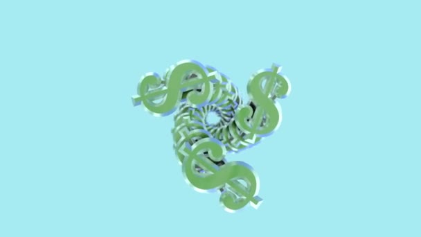 Economy,finances,silver green dollar sign rotates ,creating fractals.Alpha channel,loop - Footage, Video
