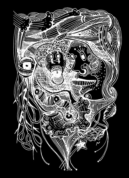 Abstract faces ghosts  Hand drawn style.Vector illustration. - Vektor, kép