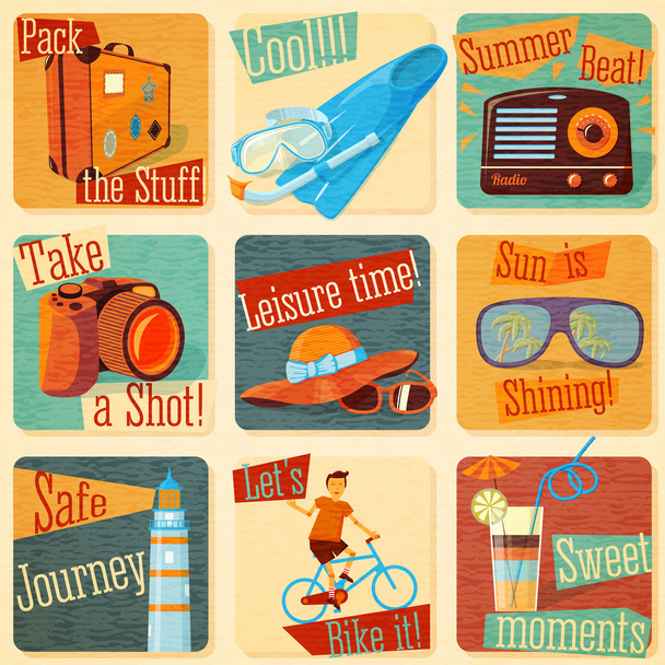 Set of retro stylized summer icons - Vector, afbeelding