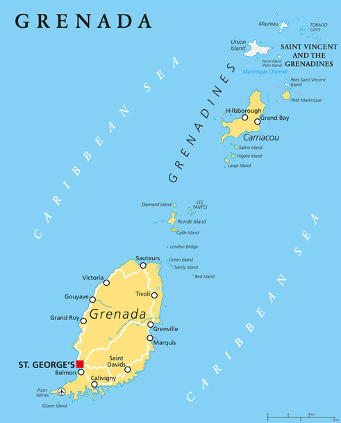 グレナダの政治地図 - ベクター画像